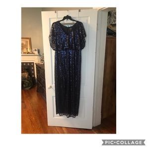 Navy Adriana Papell Sequin Long Dress
